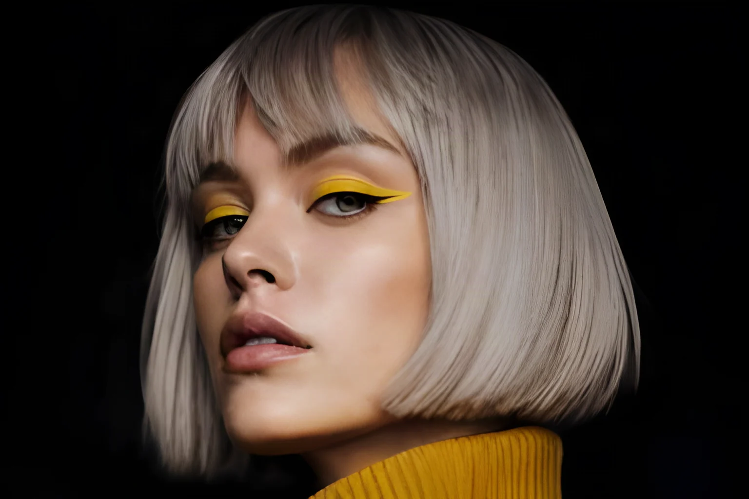 The same portrait upscaled 2× by Super Resolution, showing hair, skin and fabric detail